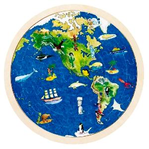 Puzzle rond en bois carte du monde